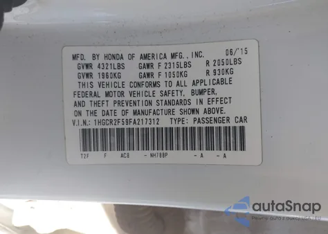 2015 Honda Accord Sport from USA, damaged, VIN 1HGCR2F59FA217312